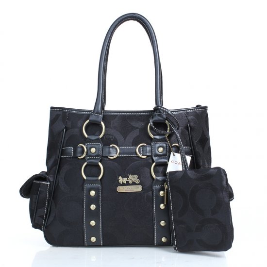 Coach Stud In Signature Medium Black Totes DZG | Women